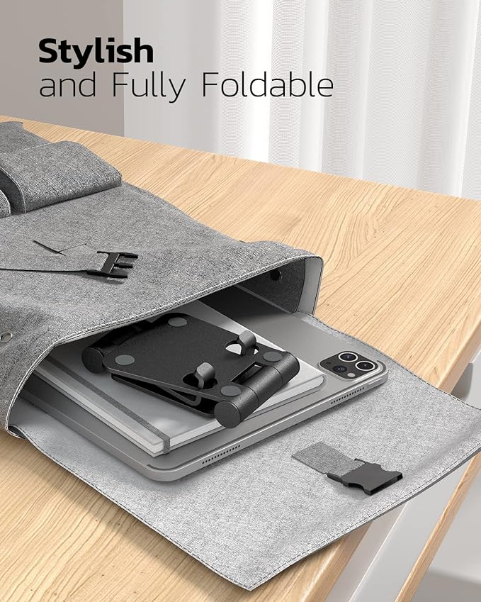 Nulaxy 2 Pack Dual Folding Cell Phone Stand, Fully Adjustable Foldable Desktop Phone Holder Cradle Dock Compatible with iPhone 17 16 15 14 13 12 11 Pro Max Xs Xr X 8, All Phones, Black & Silver