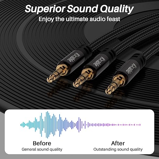 1/8 Inch TRS Stereo Y Splitter Cable 4FT, 3.5mm Male to 2-Male Y-Splitter Stereo Audio Cable, for Cell Phone PC Laptop, Speaker, Headphones, Suitable for Switching or Two Sets of Speakers