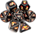 Haxtec Fire Bolt Real Scene Metal DND Dice Set Black Polyhedral Metal Dice for D&D Compatible with Dungeons and Dragons Gifts TTRPG Games-Dark Fire