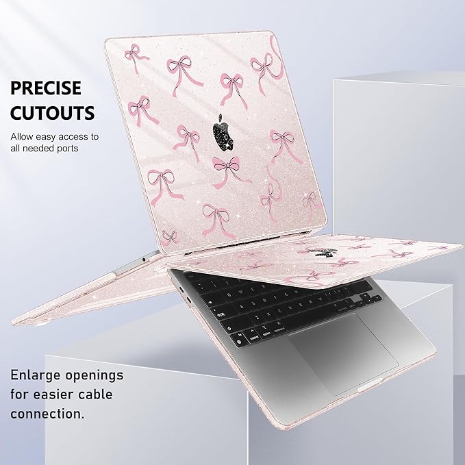 May Chen Case for MacBook Pro 13 inch M2 2023,2022,2021,2020 A2338 M1 A2251 A2289, Plastic Hard Shell Case for MacBook Pro 13" with Touch Bar Fits Touch ID, Sakura Pink Glitter Bow