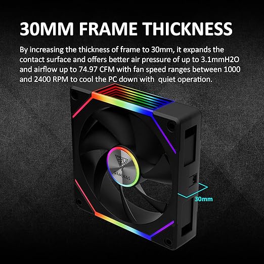 GAMDIAS 120mm ARGB PWM Case Fan, 2 Blades in 1 Fan Pack (Standard & Reverse Blades), Sync with RGB Motherboards, Easy Installation & Cable Management w/Cabless Daisy Chain Design
