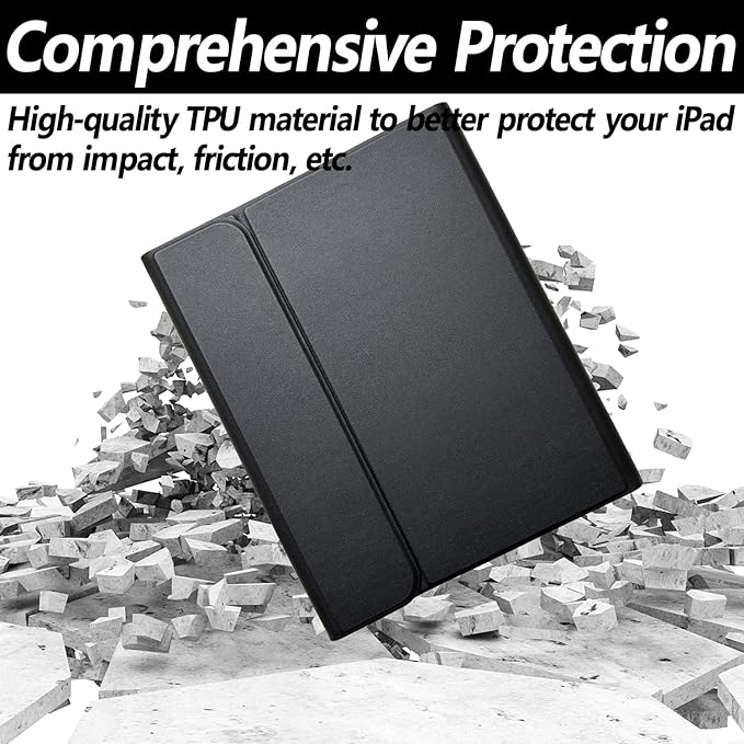 Keyboard Case for iPad 11th 10th Generation - iPad 10th Generation Case with Detachable Wireless Keyboard - Smart Folio Cover with Pencil Holder for 11-inch A16 2025 10.9-inch 2022, Black