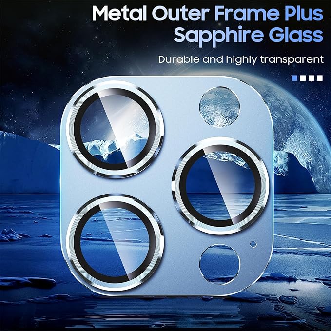 Uyiton for iPhone 13 Pro/iPhone 13 Pro Max Camera Lens Protector, [Strong Adsorption] [Drop Protection] Metal Ring Tempered Glass Rear Camera Screen Cover - Blue