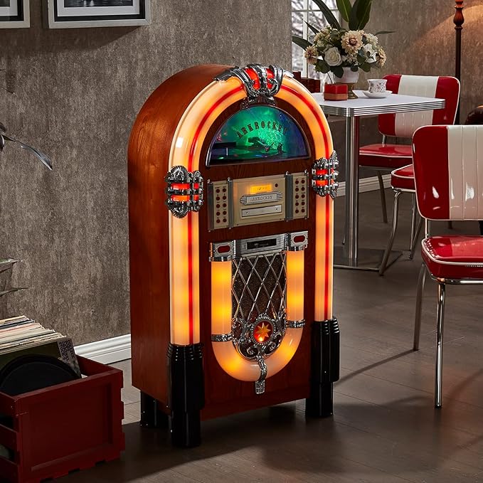 Arkrocket Full Size Jukebox Vinyl Record Player Bluetooth USB SD CD Player Radio Retro Turntable Classic Jukebox (Taurus - Classic)