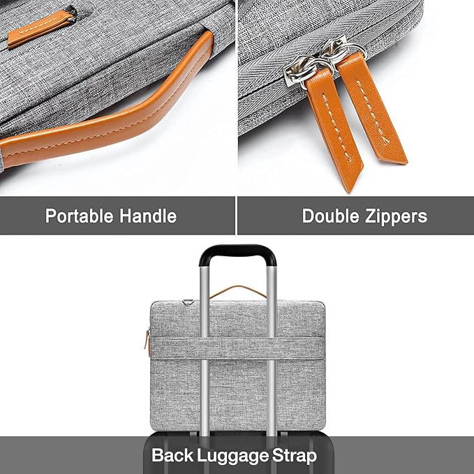 MOSISO 360 Protective Laptop Shoulder Bag,15 inch Computer Bag Compatible with MacBook Air M4 M3 M2/Pro A1990 A1707, Dell XPS Plus,Side Open Messenger Bag with 4 Zipper Pockets&Handle, Gray