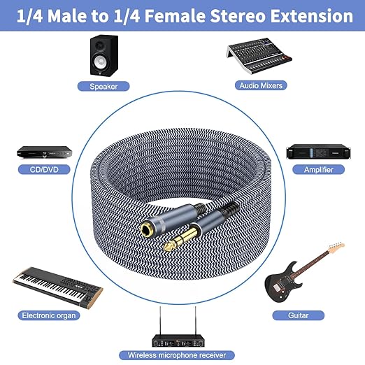 1/4 inch Extension Cable 15ft, 1/4" inch Male to Female Stereo Guitar Extension Cable