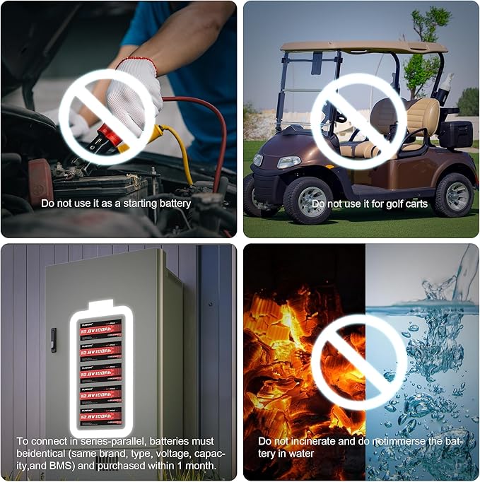 2 Packs 12V 100Ah LiFePO4 Lithium Battery, Built in 100A BMS, 1280W Power Output, Up To 6000+ Cycles, Ideal For RV, Marine, Trolling Motor, Solar Off-Grid Systems