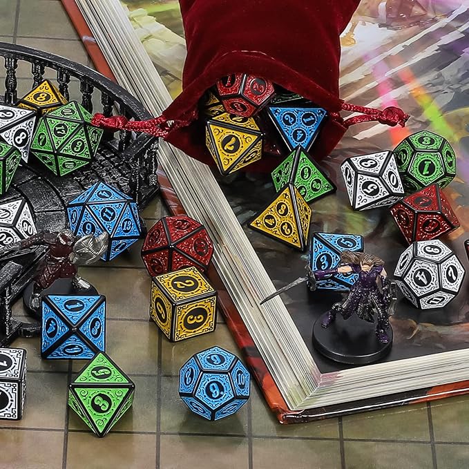 CiaraQ Polyhedral Dice with 5 Pouches, 5 Sets of Retro Dice for MTG DND Board Games, 35 Pieces
