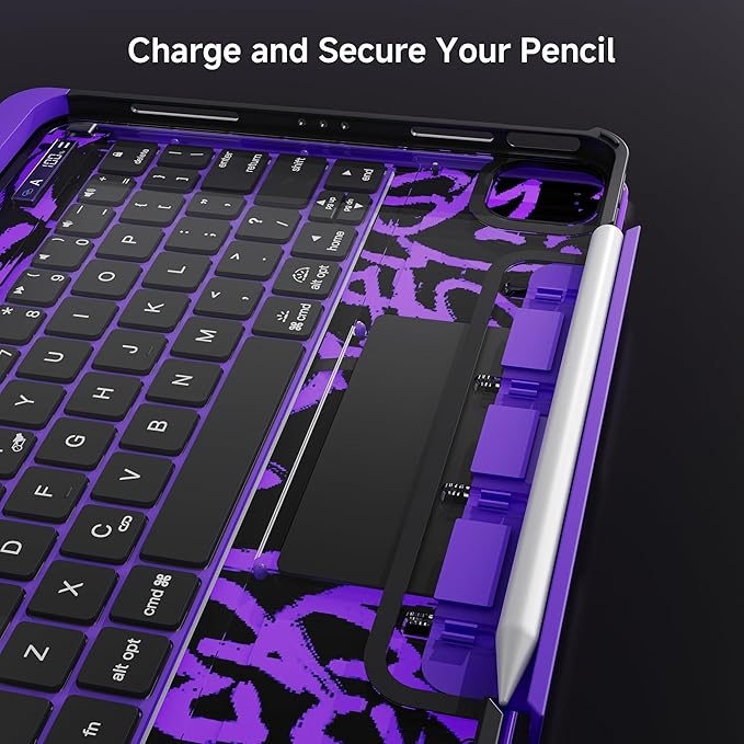 Keyboard Case for iPad 11 inch Pro 4/3/2/1st Gen & 11’’ iPad Air 2025 M3, 2024 M2 & 10.9" iPad Air 5th/4th Gen, 360° Rotating Stand Transparent Protective Cover with Pencil Holder (Purple)