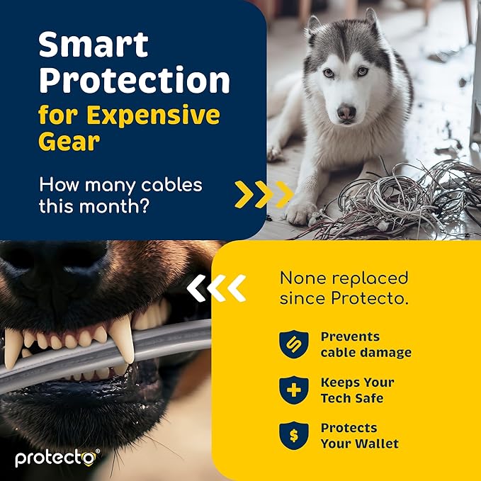 PROTECTO Heavy Duty Cord Protectors from Pets No Chew Solution, 7ft Easy to Use Dog & Cat Cord Protector, Clear & Odorless Critter Cord Covers for Pets, Power Audio & Video Wire Protector Tubing