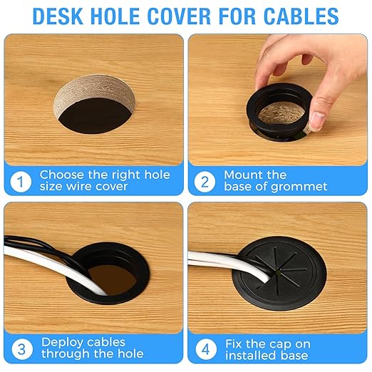 Desk Grommet 2" (50 mm), Desk Hole Cover for Cables White, Cable Grommet ABS Plastic, Desk Hole Grommet for Office and Home Table Cable, Detachable & Flexible Cable Cord Organizer-8 Pcs