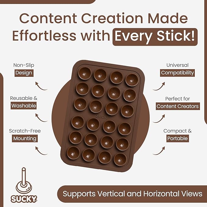 SUCKY Silicone Suction Phone Case Adhesive Mount - Anti-Slip Holder, Hands-Free Fidget Toy, Phone Accessory for iPhone and Android - Sticky Grip for Selfies, Videos, and Tiktok - Mocha Brown
