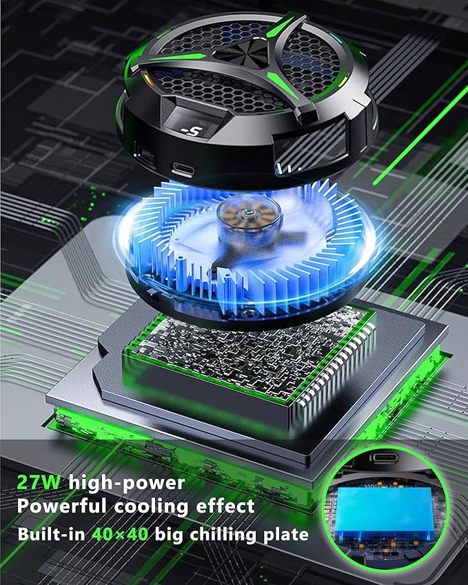 Magnetic Cooler for iPad,Tablet Cooler for ipad/Surface pro/Samsung Tab,Universal Radiator with Temperature Display for Mobile Gaming,Tiktok Live Streaming(Including Tablet Stand Holder)