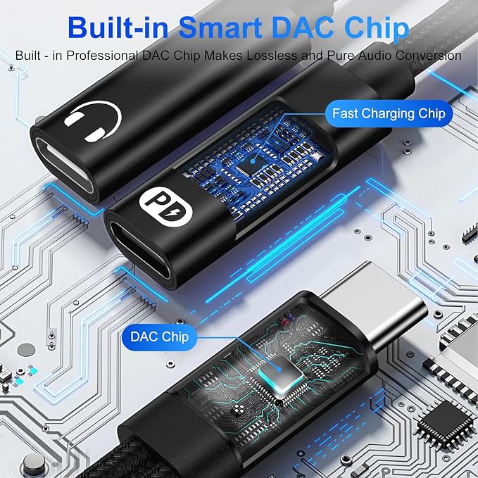 USB-C Headphone and Charger Adapter,2in1 USB C Splitter Dongle Cable with 60W Fast Charging Audio Adapter for iPhone 17 Pro Max 16e 16 Pro 15 Plus Samsung Galaxy A17 A16 A15 A36 A56 A55 S25 FE S24 S22