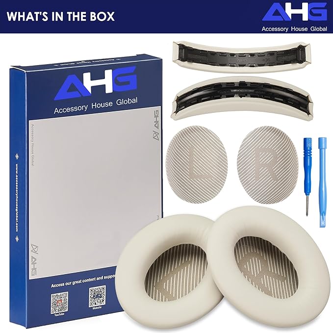 Replacement QC Ear Pad and Headband Pad Kit Cushion. Compatible with Bose QuietComfort (2023) QC45 QCSE QC35 II Wireless Noise Cancelling Headphones (White Smoke) Easy DIY