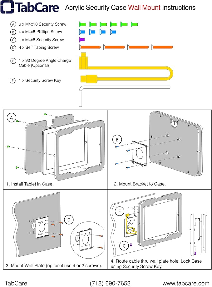 TABcare Anti-Theft Acrylic VESA Enclosure for Apple iPad 10 10.9" 2022, iPad 11" 2025 with Free Wall Mount Kit & 90-Degree Angle USB C Charge Cable (Clear)