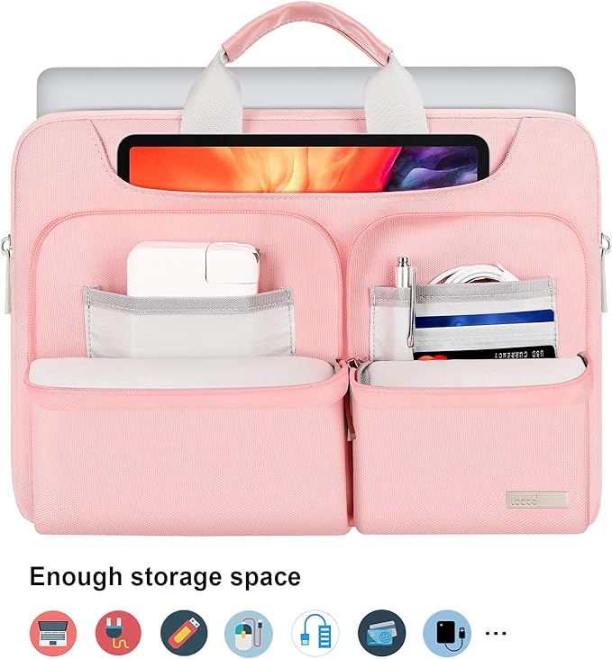 Lacdo 360° Protective Laptop Shoulder Bag, 16 inch Laptop Bag for 16 inch New MacBook Pro M4/M3/M2 /M1 Pro Max A3403 A3186 A2991 A2780 A2485 2024-2019, 15" Surface Laptop 7th Copilot+PC Computer, Pink