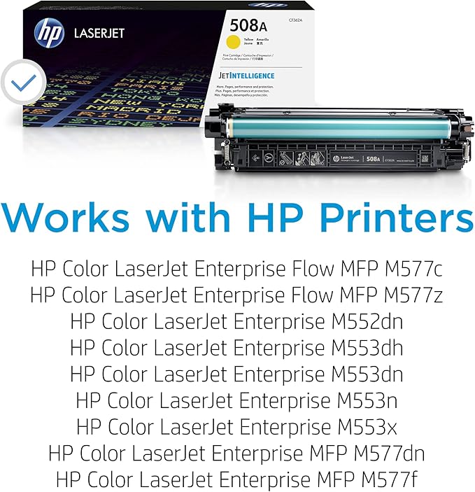 HP 508A Yellow Toner Cartridge | Works with HP Color LaserJet Enterprise M552, M553, HP Color LaserJet Enterprise MFP M577 Series | CF362A
