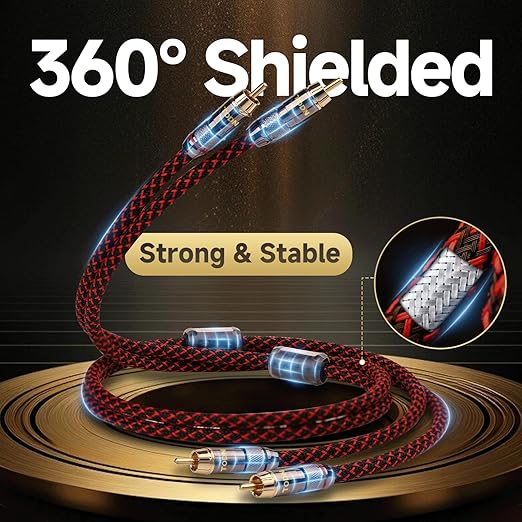 TODN Shielded RCA Audio Cables Audiophile 2Male to 2Male OFC RCA Stereo Cable for Car Audio, HiFi Systems (9.8ft/3m, 1 Pair)