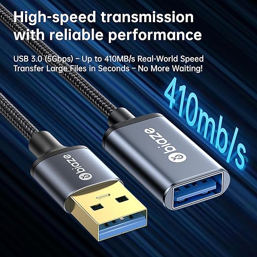 USB Extension Cable USB 3.0 Extension Cord Type A Male to Female Cord Nylon Braided High Data Transfer Compatible with USB Keyboard, Mouse, Flash Drive(3ft)