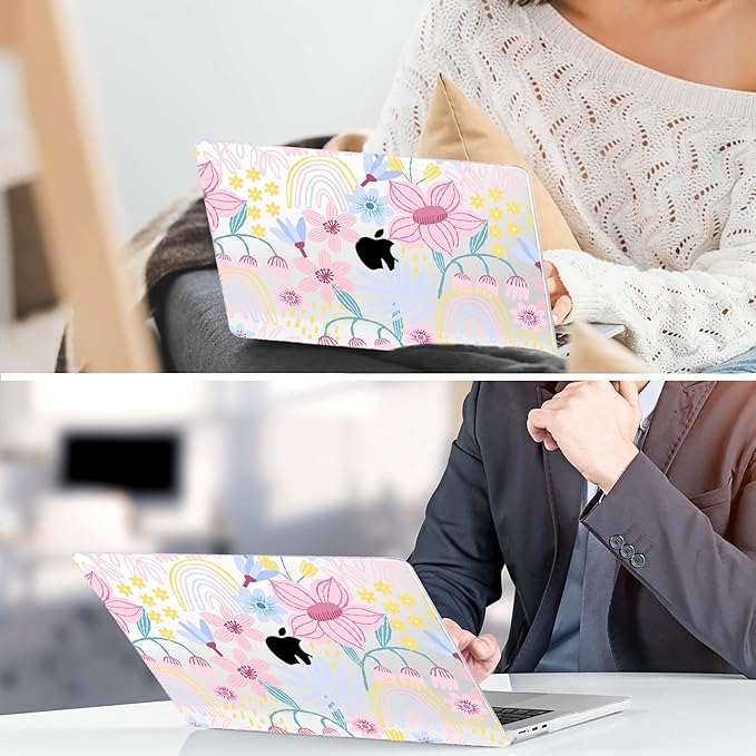 TWOLSKOO Compatible with M4 MacBook Air 13.6 inch Case 2025-2022 Release M4 A3240 M3 A3113 M2 A2681, Plastic Hard Shell & Keyboard Cover & Type C Adapter & Screen Protector, Floral Spring