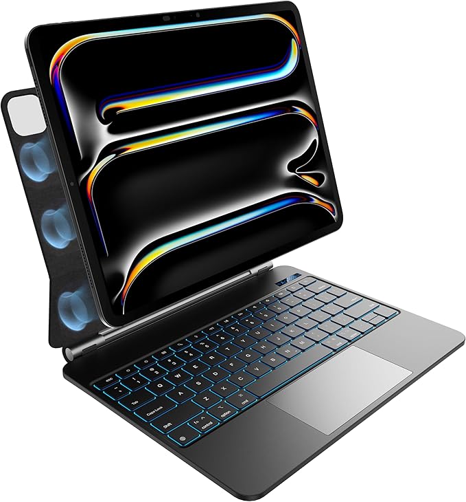 nimin Keyboard Case for iPad Pro 13 inch 2024 (M4),Multi-Touch Trackpad, Magnetic Attach, 7-Color Backlight, Auto Sleep/Wake, Obsidian Black