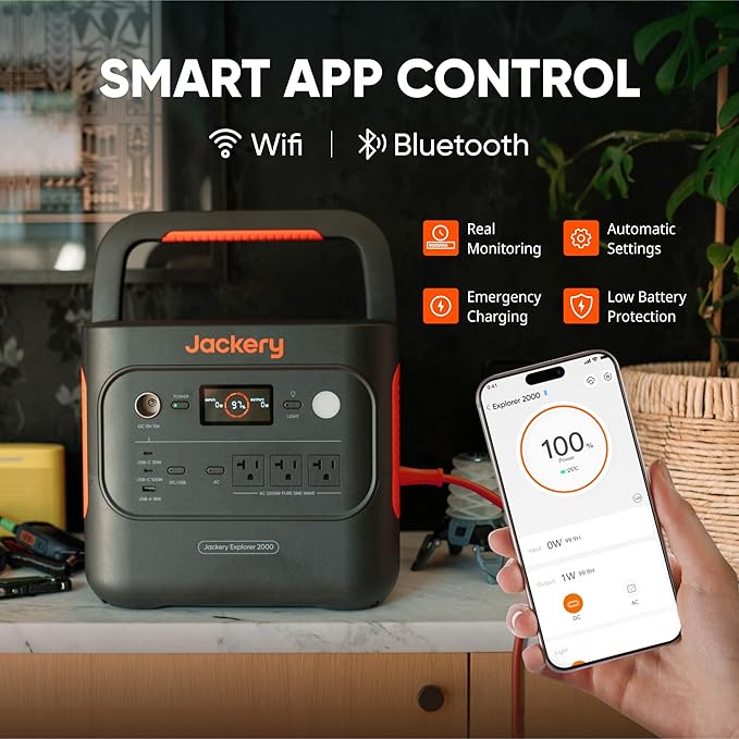 Jackery Explorer 2000 v2 Portable Power Station with AC Charging Cable, 2040Wh LFP Home Backup Battery, 2200W AC Output, Solar Generator for Emergencies, Power Outages, Camping(Solar Panel Optional)