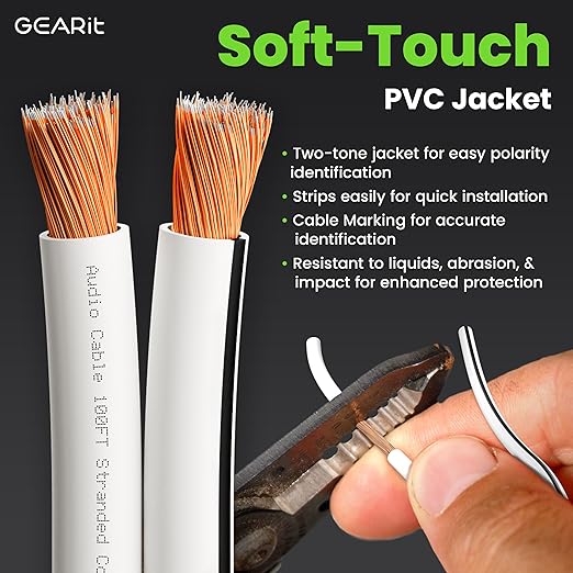 14AWG Speaker Wire, GearIT Pro Series 14 AWG Gauge Speaker Wire Cable (200 Feet / 60.9 Meters) Great Use for Home Theater Speakers and Car Speakers White