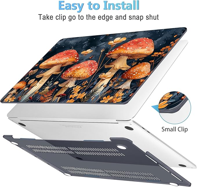 Mektron for MacBook Pro 13-inch Case 2022 2021 2020 Release A2338 M2 M1 A2289 A2251, Printed Plastic Hard Shell Cover for New MacBook Pro 13.3-inch Touch Bar Fits Touch ID，Mushrooms