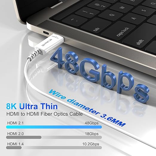 8K Fiber Optic HDMI Cable 6 FT, 8K@60Hz 4K@240Hz, Thin Extra Long HDMI Cable 48Gbps Ultra High Speed, Dynamic HDR, eARC, HDCP 2.2&2.3, 3D, Compatible for PS4/5/Xbox/TV/Laptop/Monitor