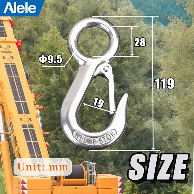 Alele 2Pack 0.5T Crane Scale Grab Hooks,Slip Hooks,Stainless Steel Lifting Hook Rigging Accessory