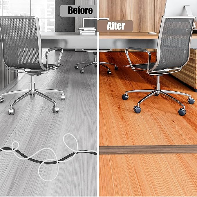 Floor Cord Cover Cavity 0.8"x0.37" Self Adhesive Cord Hider, 3.3FT Low Profile Cable Management, Extension Strip Protector for Wires, Prevent Cable Trips for Offices, Gyms,(Wood Smoked Brown)