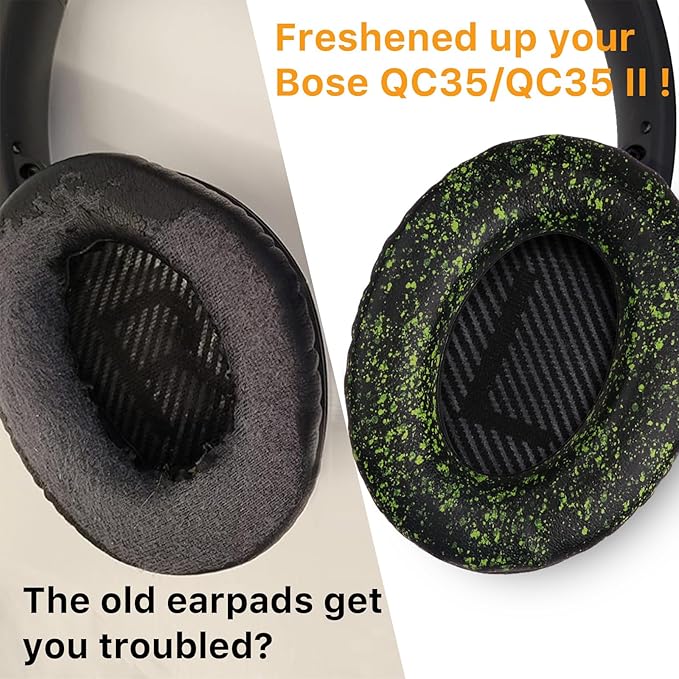 Replacement Ear Pads for Bose QuietComfort 35 (QC35) & Quiet Comfort 35 II (QC 35 ii) Headphones, EarPads Cushions with Noise Isolation Memory Foam, Softer Protein Leather, Added Thickness