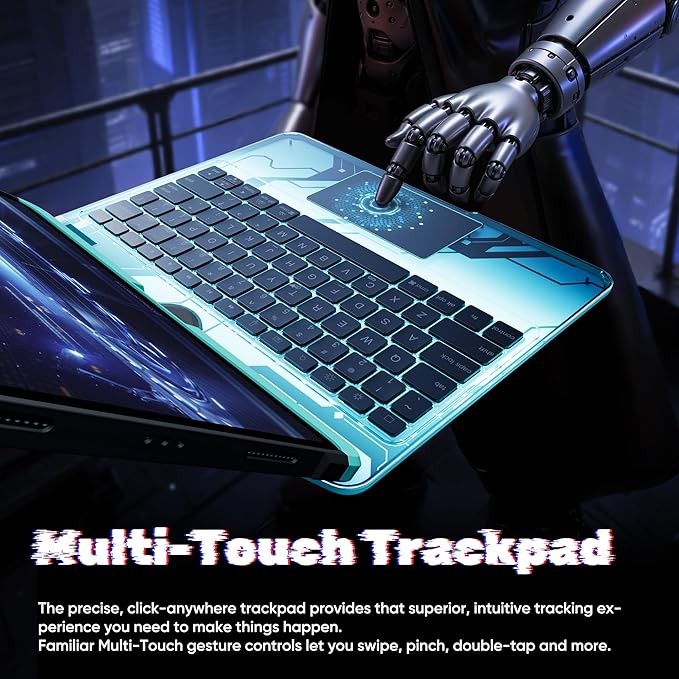 KITONE Transparent Case with Wireless Keyboard only for 2024 iPad Pro 11-in.(M4), 7 Colors Backlight, Trackpad, 360°Rotating Stand for iPad Pro 11(5th Gen), Tech Style
