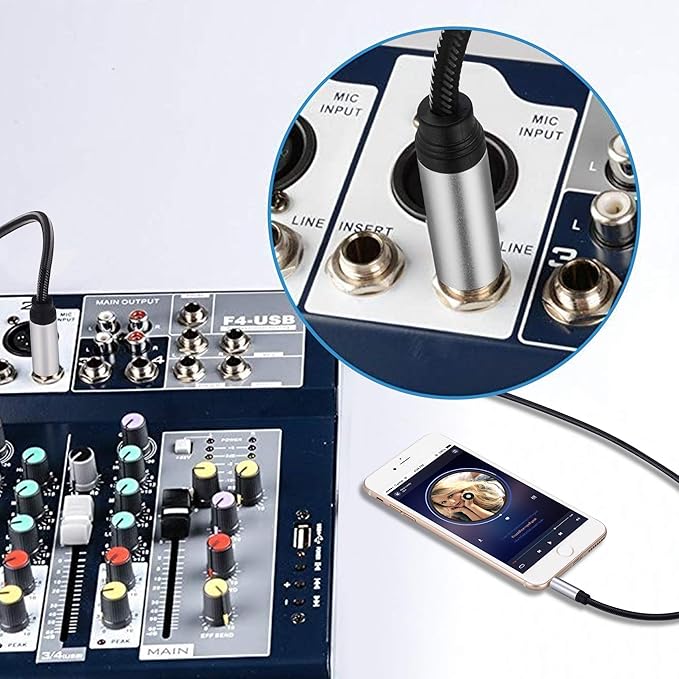 3.5 mm to 6.35 mm Audio Cable 20Ft, Gold-Plated Terminal Silver Color Zinc Alloy Housing 3.5mm 1/8" Male TRS to 6.35mm 1/4" Male TRS Nylon Braided Stereo Audio Cable for Cellphone,Amplifiers(20Ft/6M)