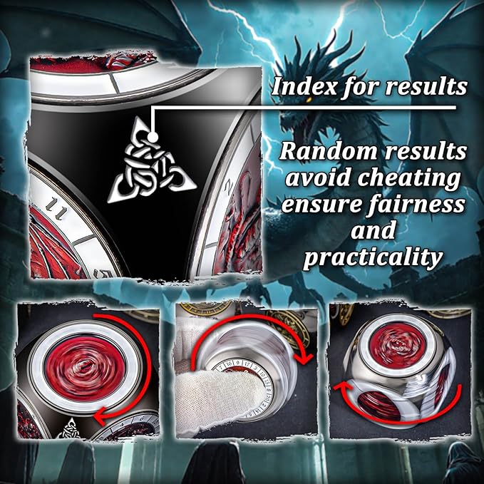 7 in 1 D6 Spinner DND Dice Set D&D, Metal Cube D and D Dice with Gift Box, Dungeons Dragons Role Playing Dice, Black Red