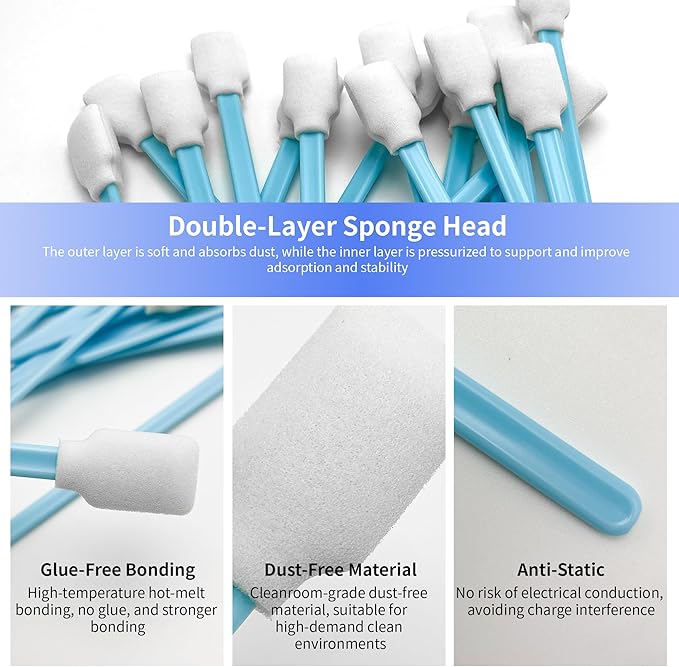 Lint-Free Lab/Printer/Optical Printheads – 300 Pcs Foam Swabs for Inkjet Printheads, Sensors, Electronics, Cameras, Car Detailing, Optical Equipment and Precision Tools