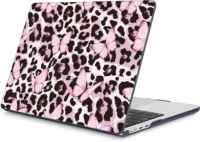 Mektron for 2025 M4 MacBook Air 13.6 Inch A3240 Case Fits 2023 A2681 M2 2024 A3113 M3 Chip with Liquid Retina Display Touch ID, Printed Plastic Hard Shell for MacBook Air 13.6", Leopard Pink Butterfly