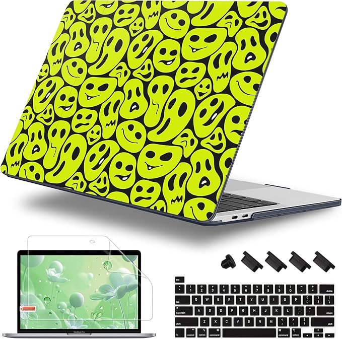 for MacBook Pro 16 inch Case 2019 2020 Release Model A2141, Plastic Hard Shell Cover with Keyboard Cover for MacBook Pro 16 inch with Touch Bar & Touch ID, Distorted Emoticon