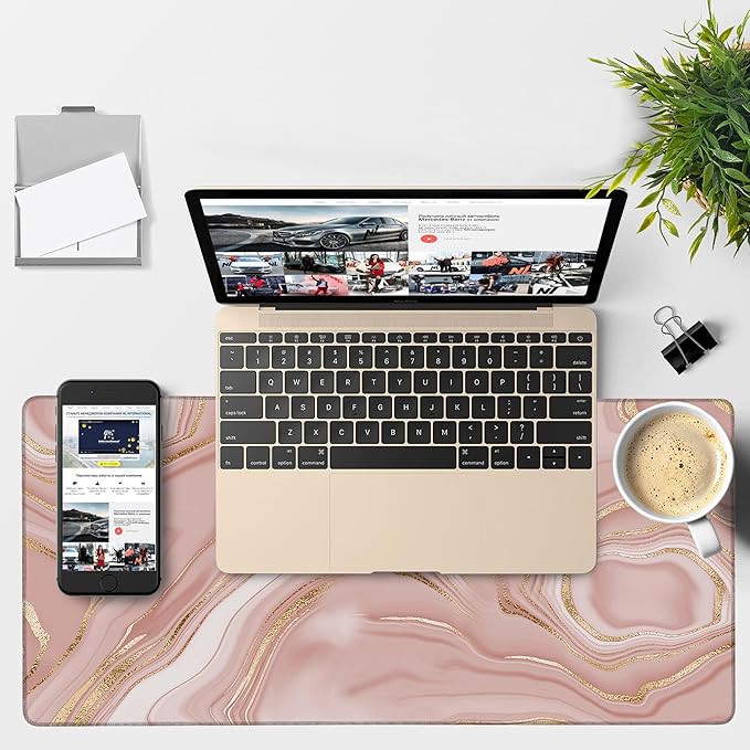 Liquid Marble Gaming Mouse Pad 3mm Thick Stitched Edge Waterproof Non-Slip Large Computer Keyboard Mouse Mat,Suitable for Office Entertainment Decorative Desk Pad 35.4 x 15.7 Inches