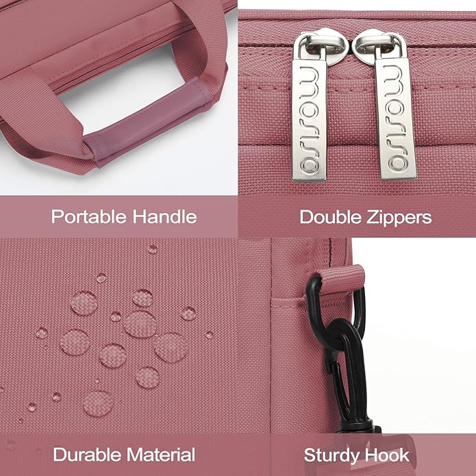 MOSISO Laptop Shoulder Bag, Computer Bag with 2 Raised&1 Flapover&1 Horizontal Pocket&Handle&Belt