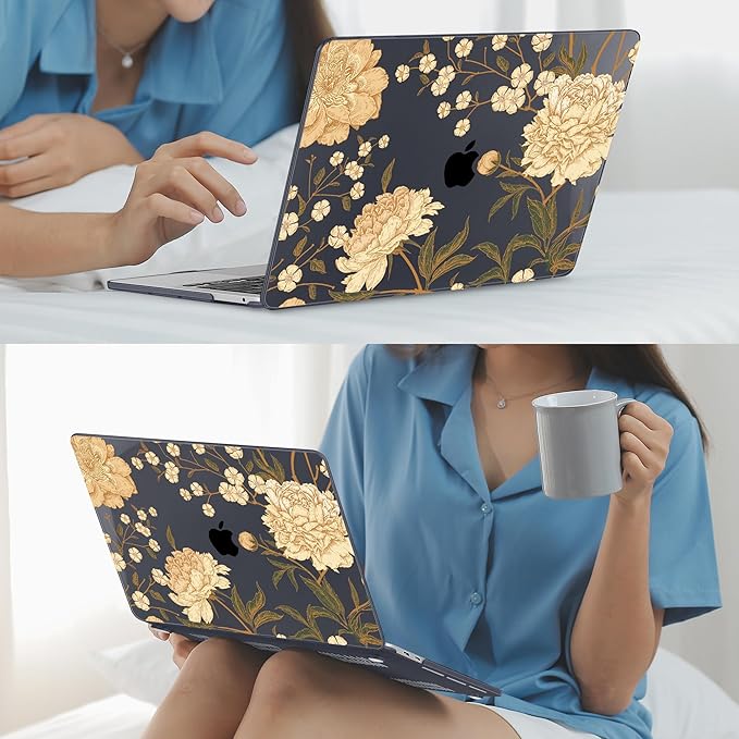 Mektron for MacBook Pro 13-inch Case 2022 2021 2020 Release A2338 M2 M1 A2289 A2251, Printed Plastic Hard Shell Cover for New MacBook Pro 13.3-inch Touch Bar Fits Touch ID，Peony Flowers C186