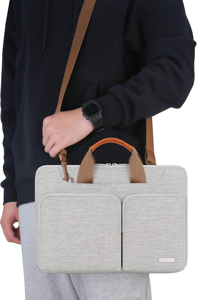 Lacdo 360° Protective Laptop Shoulder Bag for 13 inch New MacBook Air M4 A3240 2025, M3 A3113, M2 A2681, M1 A2337 A2179 A1932 2024-2018 | 13 inch MacBook Pro M2 M1 A2338 A2251 A2289 Computer Bag, Gray