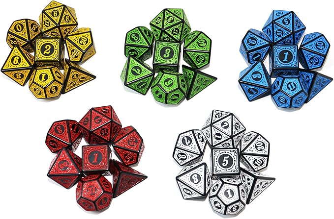 SmartDealsPro Double-Colors Polyhedral Dice Sets with Pouches for D&D DND RPG MTG Dungeon and Dragons Table Board Roll Playing Games D4 D6 D8 D10 D% D12 D20 (5-Color Retro Sets)