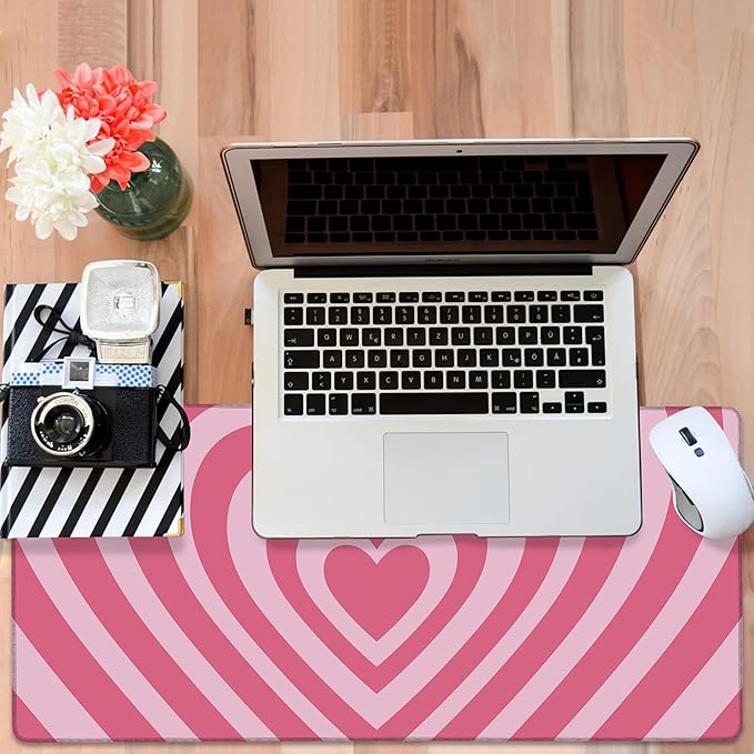 Gaming Desk Pad Large Extra Length Retro Style Hearts Mouse Pad Keyboard Laptop Non-Slip Waterproof with Rubber Base Thick Stitched Edge Mouse Mat for Office Home 35.4 x 15.7 Inches