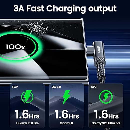 USB to USB C Cable [10ft, 2Pack ] USB A to Type C Right Angle Charger Cord 90 Degree Braided Fast Charging for iPhone 16/15/15 Plus/15 Pro/15 Pro Max/Samsung Galaxy S10 S10+, A15 A25, LG V30, Switch