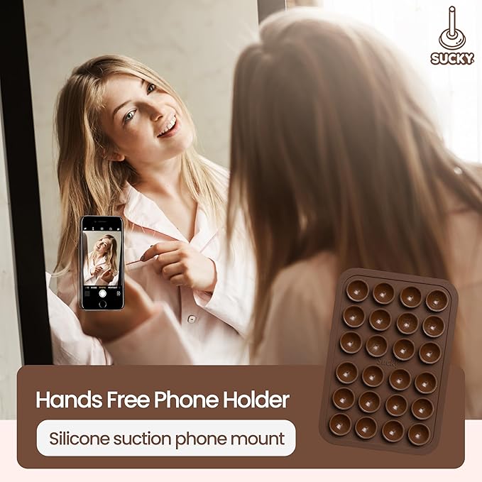 SUCKY Silicone Suction Phone Case Adhesive Mount - Anti-Slip Holder, Hands-Free Fidget Toy, Phone Accessory for iPhone and Android - Sticky Grip for Selfies, Videos, and Tiktok - Mocha Brown