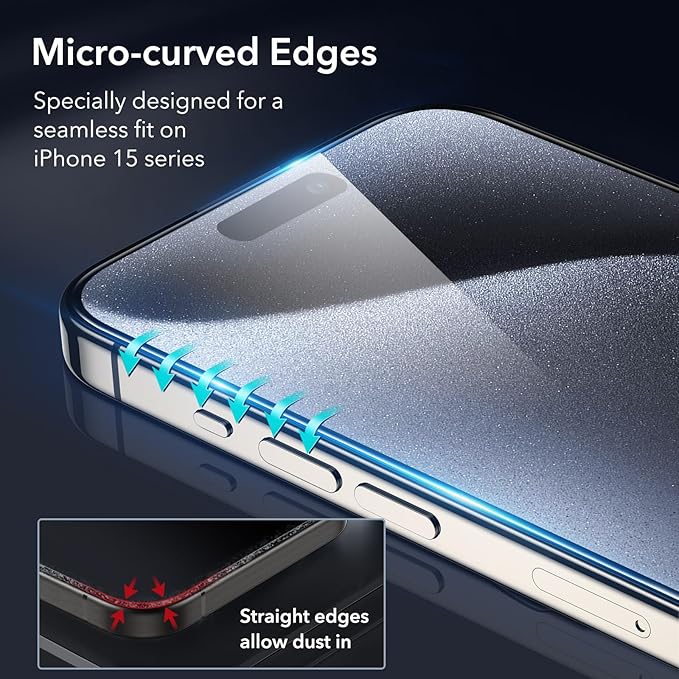 ESR 3 Pack for iPhone 15 Pro Screen Protector, [9H Hardness] [Military Grade Shatterproof] Full Coverage Tempered Glass Film with Flawless Fit Tray, HD Clear, Scratch Resistant