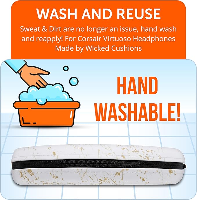 WC BandZ Virtuoso V2 - Silicone Headband Cover for Corsair Virtuoso Headphones by Wicked Cushions | Machine Washable, No More Flaking Leather | for Virtuoso Wireless, XT, and SE | Gold Marble