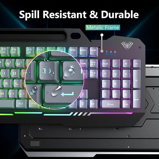 AULA T102 104 Keys Gaming Keyboard and Mouse Combo with RGB Backlit, All-Metal Panel Waterproof Light Up Quiet Computer Keyboard, USB Wired for MAC Xbox PC Gamers